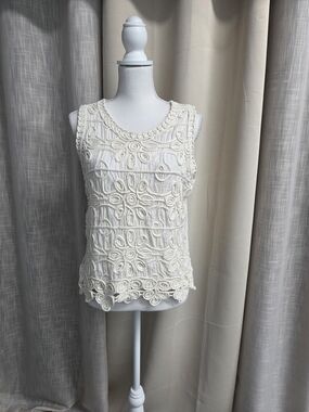 Bunulu Women's Cream Crochet Tank Textured Cottagecore Fairycore Summer Size M